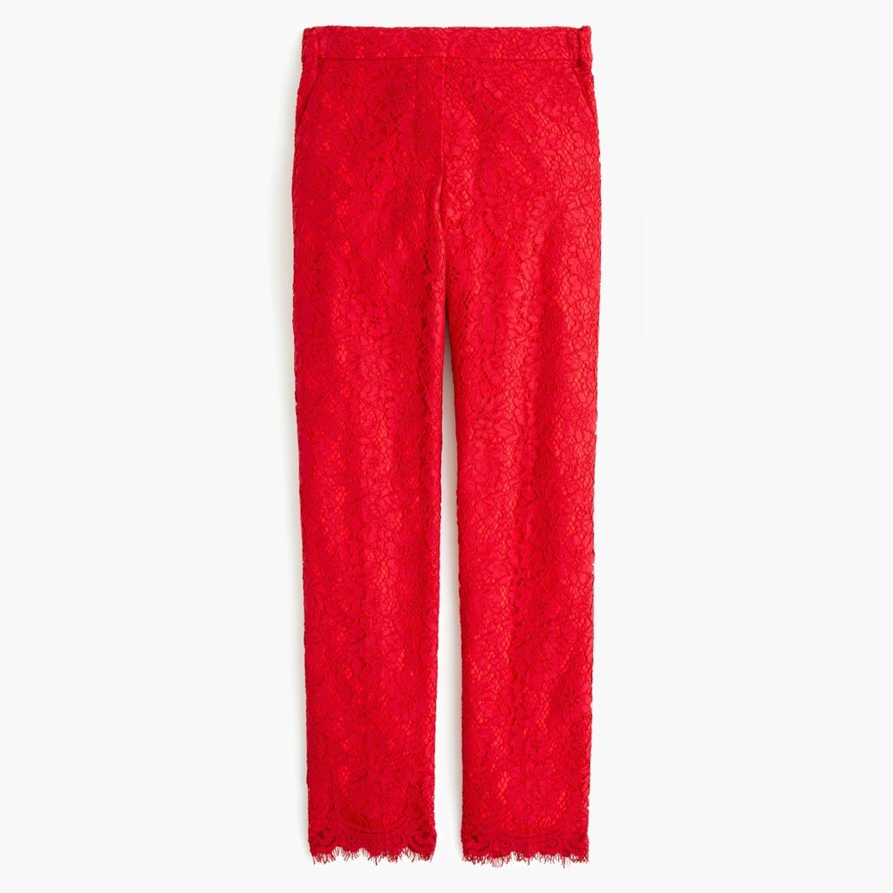 JCREW | HIGH RISE RED LACE STRAIGHT LEG HOLIDAY CHRISTMAS TROUSER PANTS